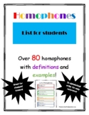 Homophones List with Definitions and Examples
