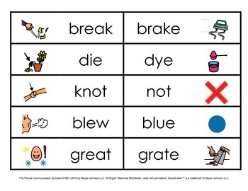 homophones picture and word matches set 2 by lauren