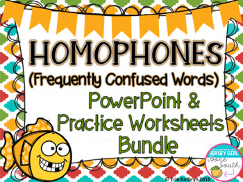 Preview of Homophones PowerPoint and Practice Worksheets Bundle