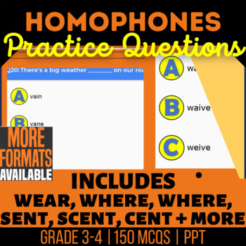 Preview of Homophones PowerPoints | Multiple Choice Questions for 4th and 5th Grade