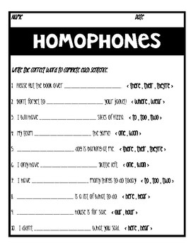Homophones Quiz