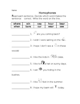 Preview of Homophones Symbol Supported Worksheet with Word-Bank