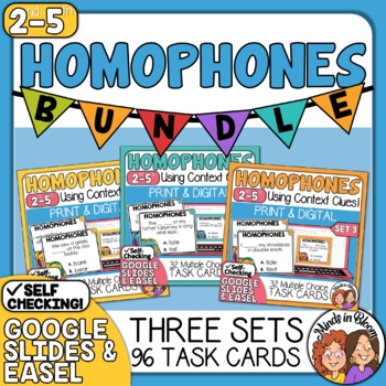 Preview of Homophones Task Cards: 3 Set BUNDLE (96 Cards Total)