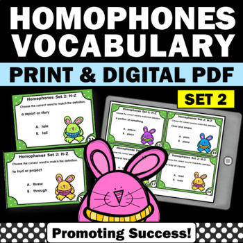 Preview of Homophones Vocabulary Activities Spelling Practice Task Cards Games ESL ELL