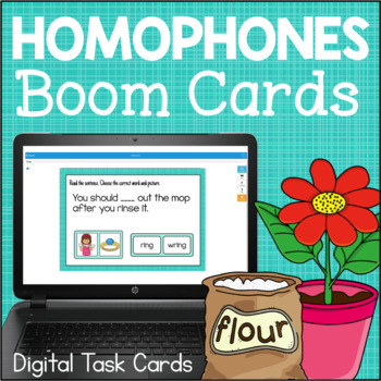 Preview of Homophones Task Cards Self-Checking BOOM Digital