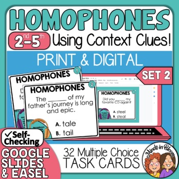 Preview of Homophones Task Cards | Set 2 | Multiple Choice | Print & Digital Versions |