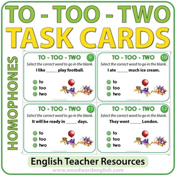 Preview of Homophones Task Cards - To, Too, Two