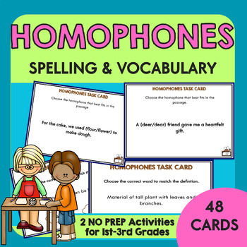 Preview of Homophones Task Cards | Vocabulary Activity | Spelling Practice for 1-3