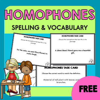 Preview of Homophones Task Cards | Vocabulary Activity | Spelling Practice for 1-3