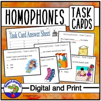 Preview of Homophones Task Cards and Easel Activity and Assessment