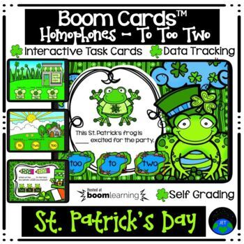 Preview of Homophones To Too Two Saint Patrick Boom Cards™