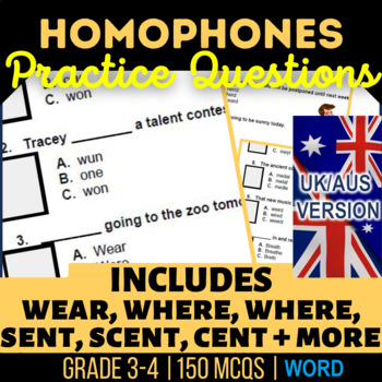 Preview of Homophones Workbook sent, scent, cent, for, four, fore UK/AUS Spelling
