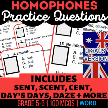 Preview of Homophones Workbook: sent, scent, cent, here, ear, hear UK/AUS Spelling