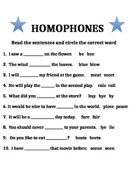 Preview of Homophones-Worksheet for Grades 1, 2 & 3