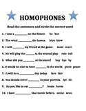 Homophones-Worksheet for Grades 1, 2 & 3