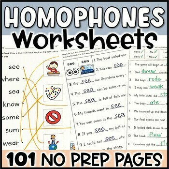 Preview of Homophones Worksheets - Homophone Pairs with Pictures No Prep Activity