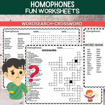 Preview of Homophones Worksheets Word Search and Crosswords