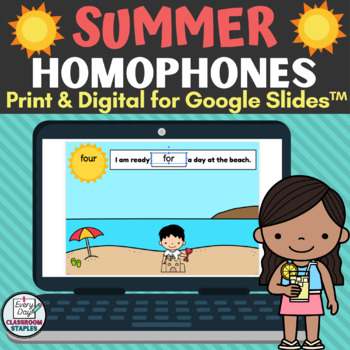 Preview of Homophones Worksheets and Digital Activities - End of Year Summer Theme
