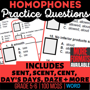 Preview of Homophones Worksheets: sent, scent, cent, here, ear, hear (Word)