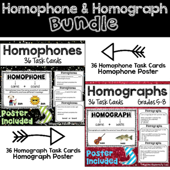 Preview of Homophones and Homographs Poster and Task Cards Bundle
