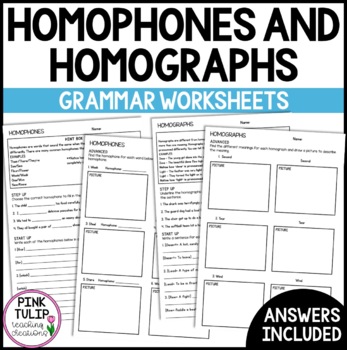 Preview of Homophones and Homographs - Grammar Worksheets with Answers