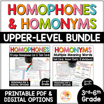 Preview of Homophones Homonyms Lists, Anchor Charts, Task Cards: Multiple Meaning Words