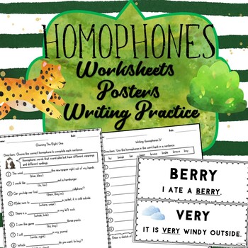 Preview of Homophones Worksheets Posters and Writing Practice