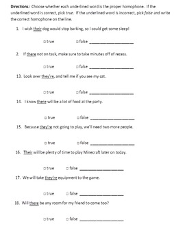 homophones there their theyre worksheet by kimberly