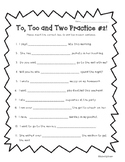 Homophones - to, too and two Practice Worksheet #2