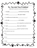 Homophones - to, too and two Practice Worksheet