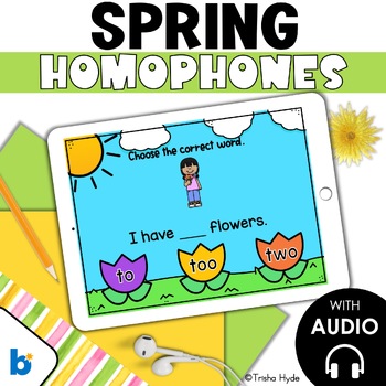 Preview of Homophones | to, too, two | Boom Cards | Spring