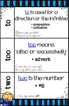 Homophones to-too-two POSTER by MariESL's Walls | TpT