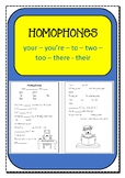 Homophones - your, you're, to, too, two, their, there