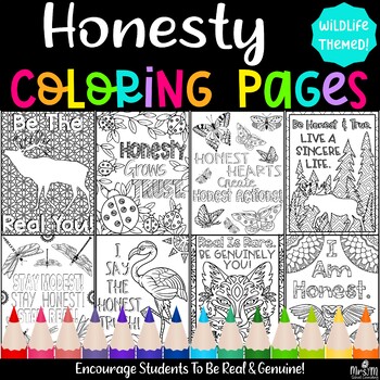 Preview of Honesty Coloring Pages / Wildlife Themed / 12 Pages / Relax & Be True