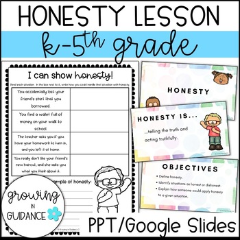 Preview of Honesty Lesson & Presentation K-5th Grade | No Prep Character Lesson Lying