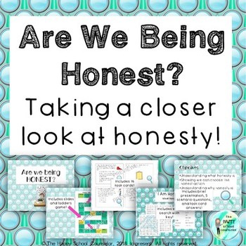 Preview of Are We Being Honest? Honesty Lesson: Powerpoint, Task Cards, Word Search, + Game