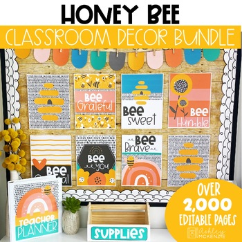 Preview of Boho Honey Bee Classroom Decor Bundle Bright Classroom Decor