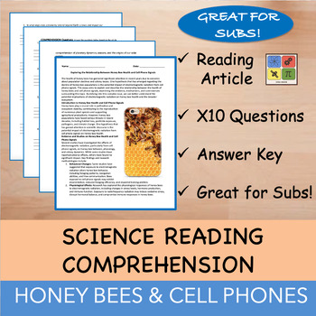 Preview of Honey Bees & Cell Phones - Reading Passage x 10 Questions - 100% EDITABLE