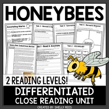 Preview of Honey Bees Reading Comprehension Passage & Worksheets