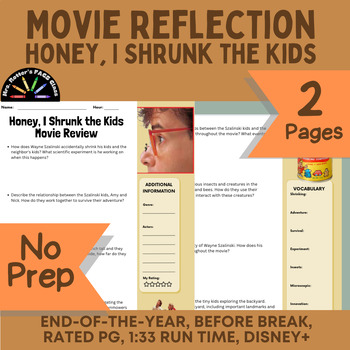 Preview of Honey, I Shrink the Kids Movie Review Worksheet - Disney+ Rated: PG, Time: 1:33