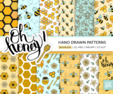 Honeybee Digital Patterns. Honeycomb, Flowerl Digital Pape