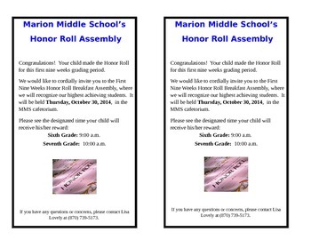 Preview of Honor Roll Assembly Invite ~Editable