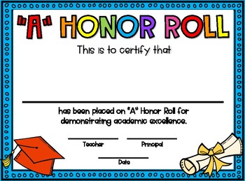 Honor Roll Certificates by Mrs Williams in First | TpT