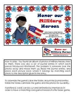 Preview of Honor our Military Heroes. Reading comprehension based on descriptions.