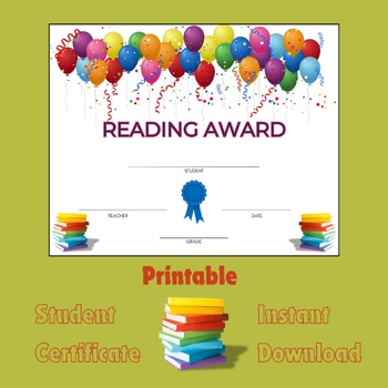 Preview of Reading Award Certificate Instant Download Congratulations Reading Achievement
