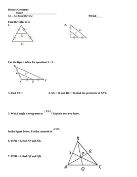 Preview of Honors Geometry: Chapter 5: Relationships within Triangles