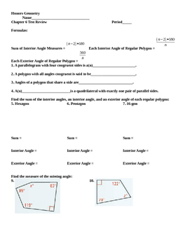 Preview of Honors Geometry: Chapter 6: Polygons and Quadrilaterals