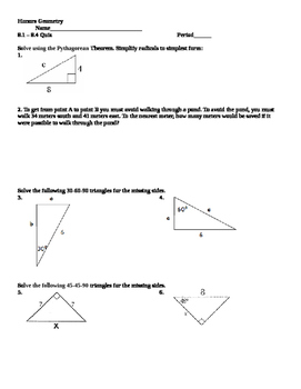 Honors Geometry: Chapter 8: Right Triangles and ...
