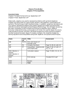 Preview of Honors Precalculus - Prerequisites Chapter Note Packet, Pacing Guide