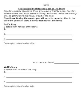 Preview of Hoodwinked Movie: Fairytale Character Point of View Worksheet